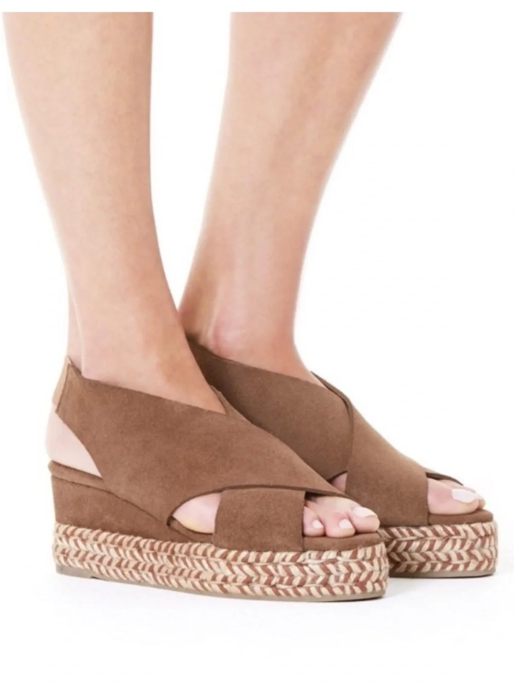 Aquatalia Jaida tan suede slingback espadrille wedge sandals